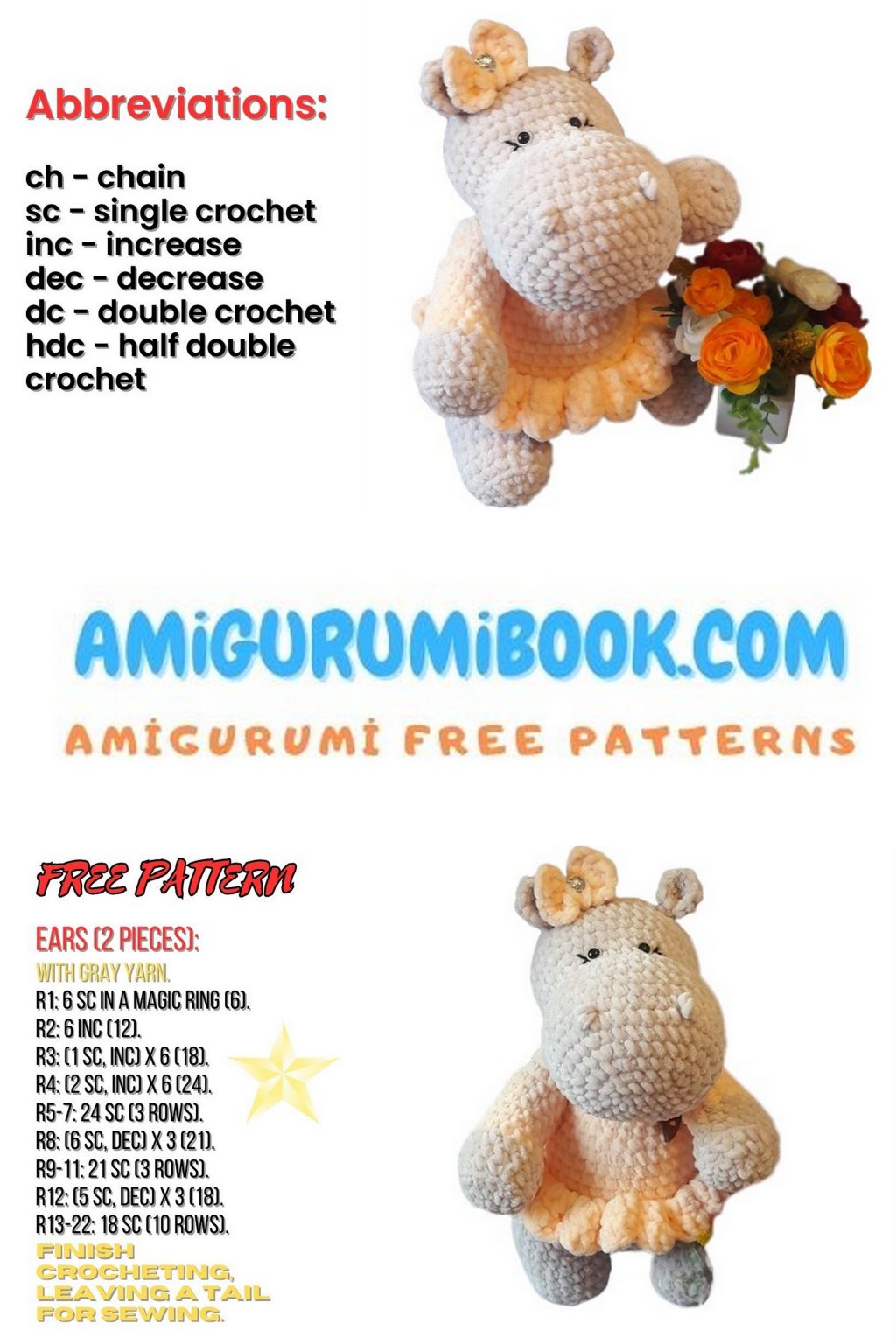 Crochet Your Own Cute Lady Hippo Free Amigurumi Pattern