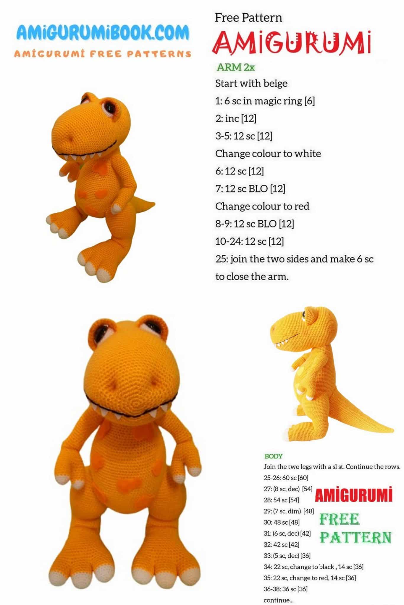 Dinosaur T Rex Amigurumi Free Pattern Amigurumibook