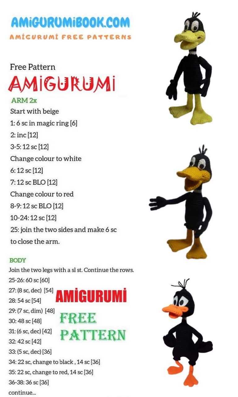 Daffy Duck Amigurumi Free Pattern - Free Amigurumi Crochet Patterns