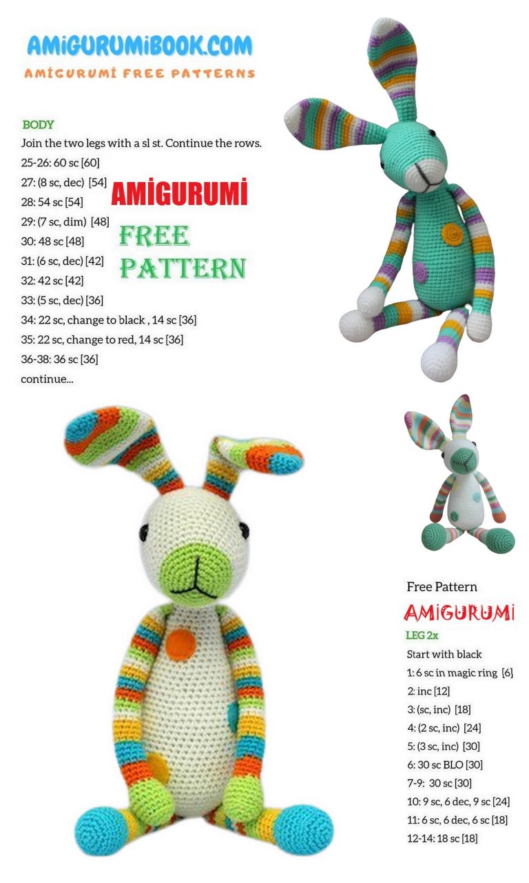 Cute Rainbow Bunny Amigurumi Free Pattern - Free Amigurumi Crochet Patterns