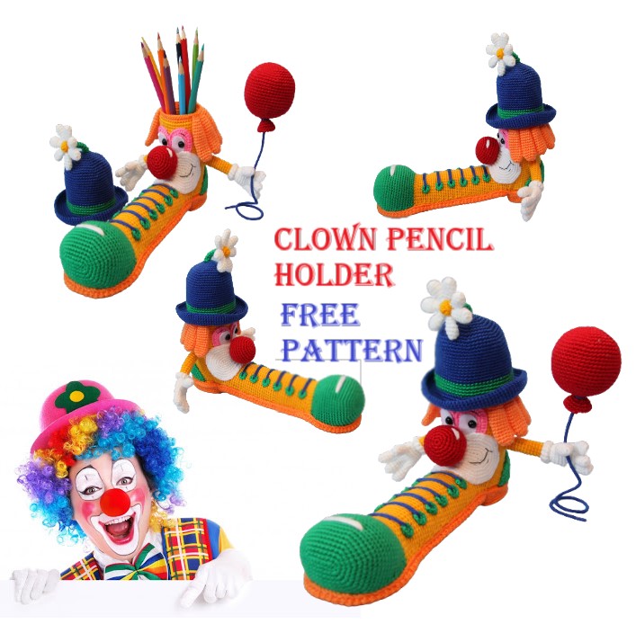 Clown Pencil Holder Amigurumi Free Pattern