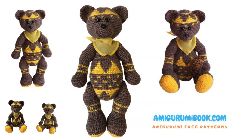 Brown Yellow Spotted Teddy Bear Amigurumi Free Pattern