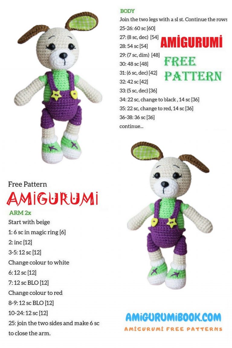 Overalls Dog Amigurumi Free Pattern - Free Amigurumi Crochet Patterns