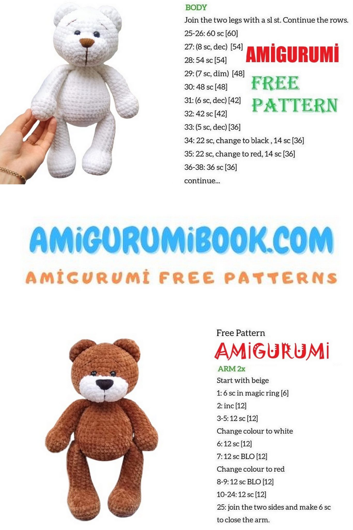 Velvet Big Teddy Bear Amigurumi Free Pattern – Amigurumibook.com