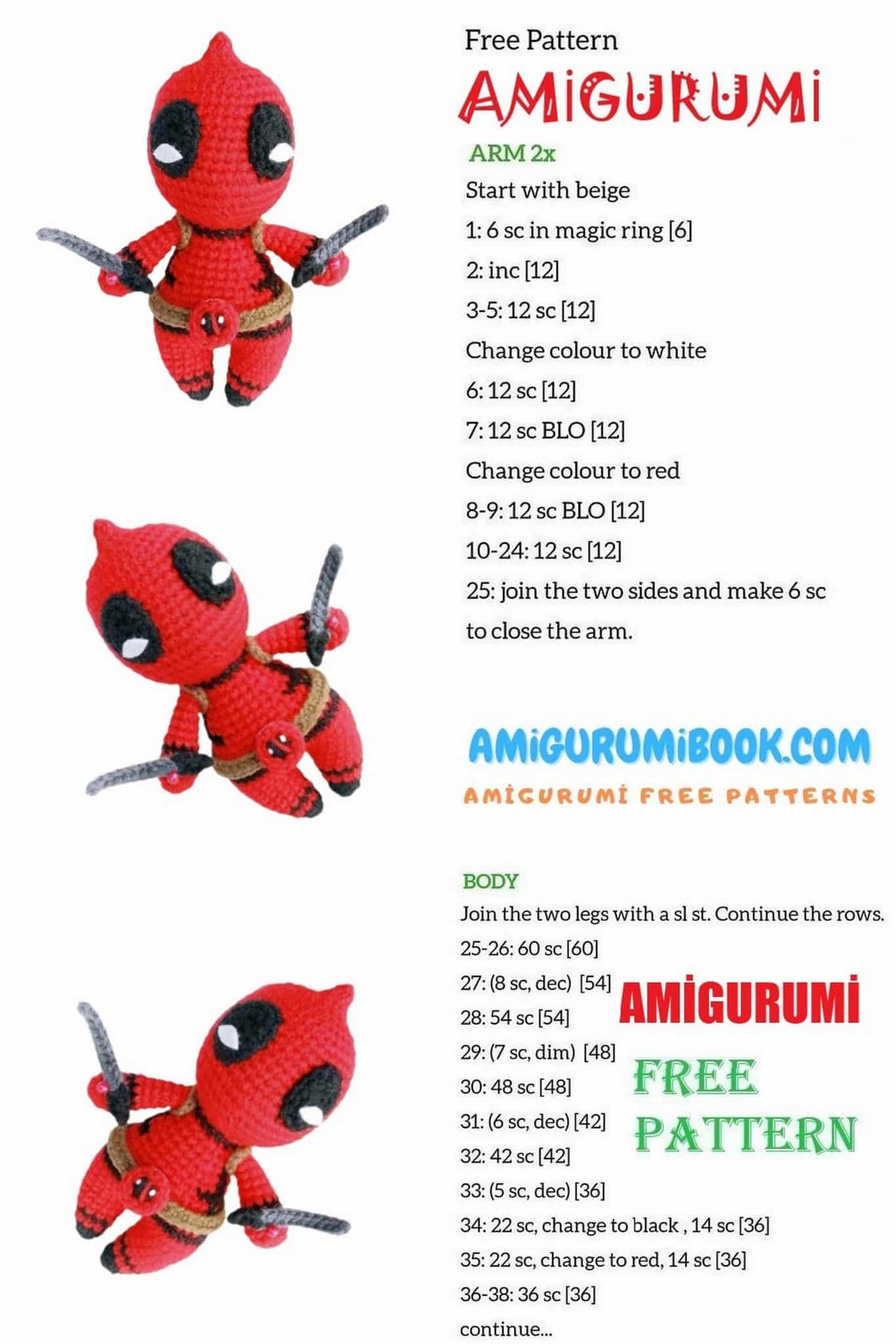 Deadpool Amigurumi Free Pattern - Free Amigurumi Crochet Patterns