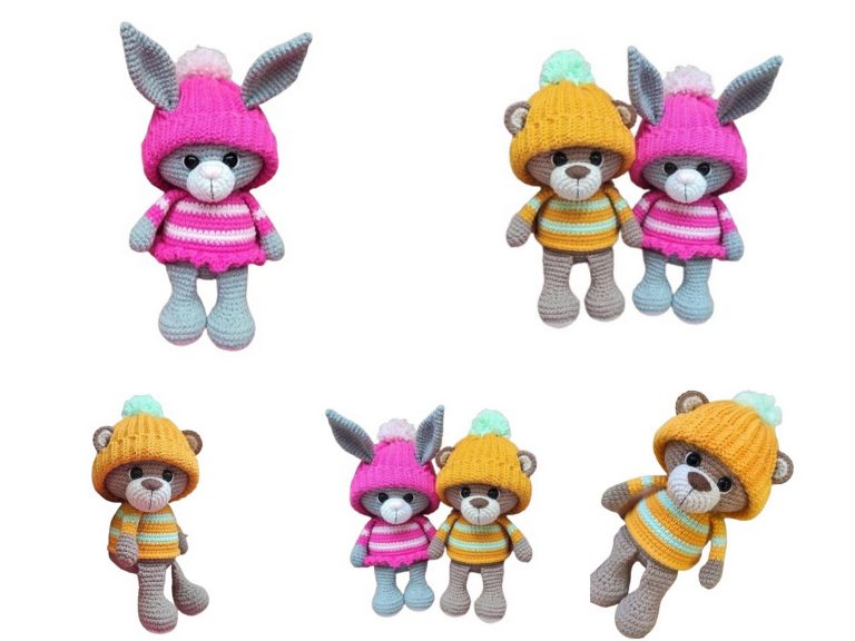 Sweet Little Bunny and Bear Amigurumi Free Pattern with Hat