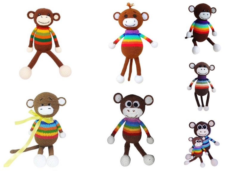 Free Pattern: Monkey in a Rainbow Sweater Amigurumi