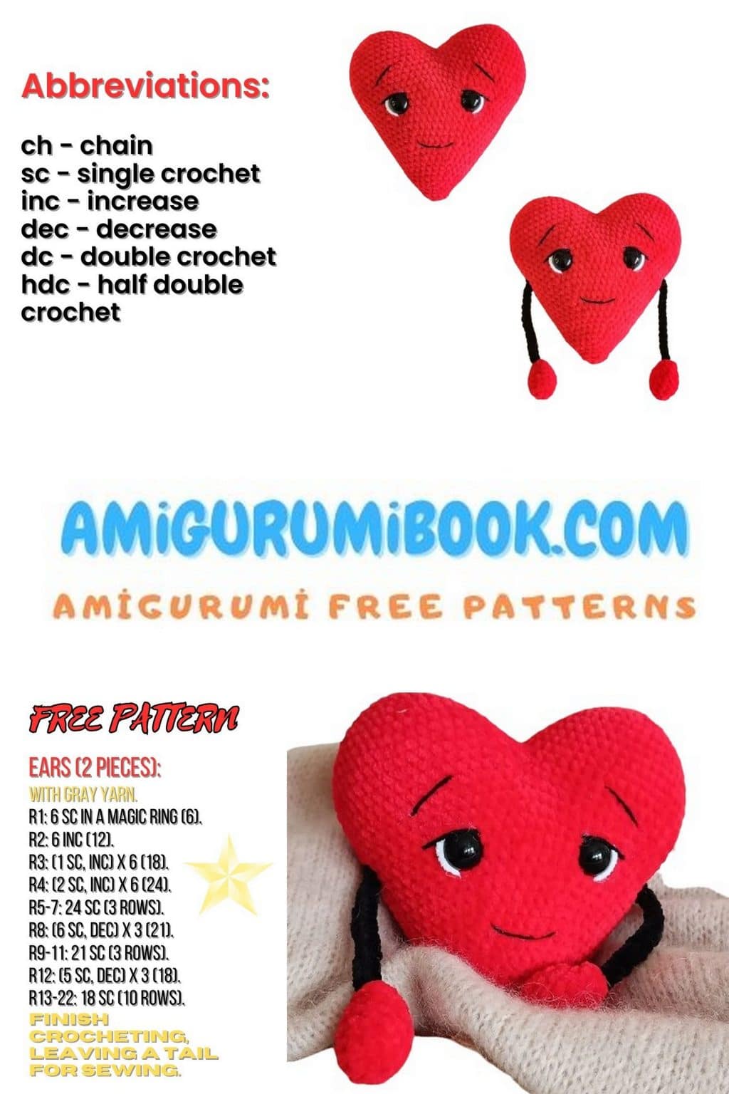 Adorable Heart Amigurumi Free Pattern - Crochet Tutorial - Free ...
