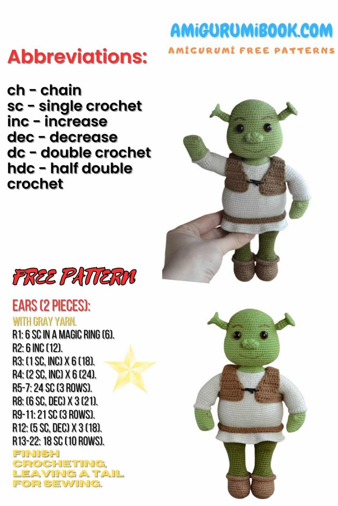 Shrek Amigurumi Free Pattern - Crochet Tutorial - Free Amigurumi ...