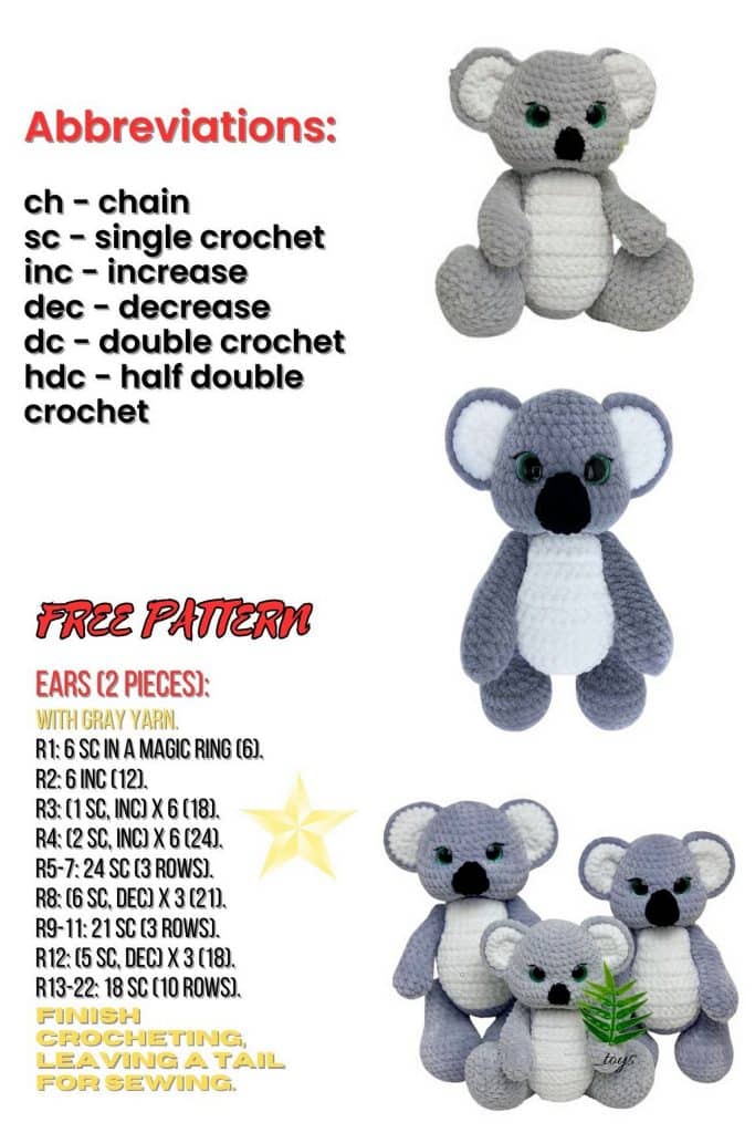 Koala Amigurumi Free Pattern