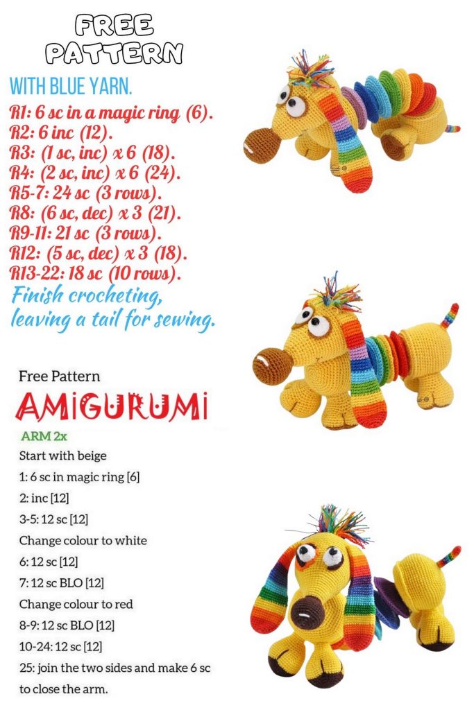 Rainbow Dachshund Amigurumi