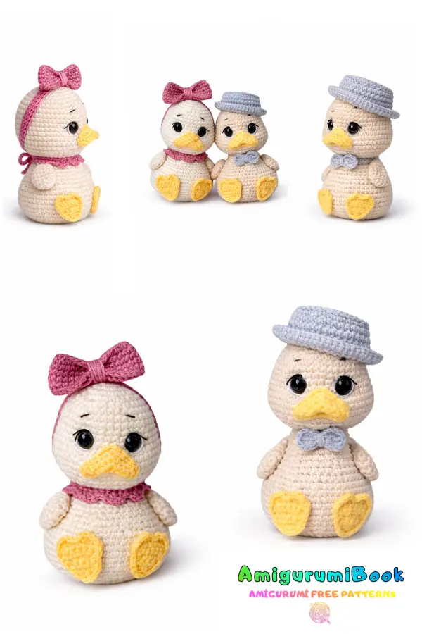 duckling amigurumi crochet dolls shown from different angles