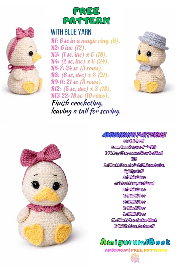 duckling amigurumi crochet pattern steps and finished doll