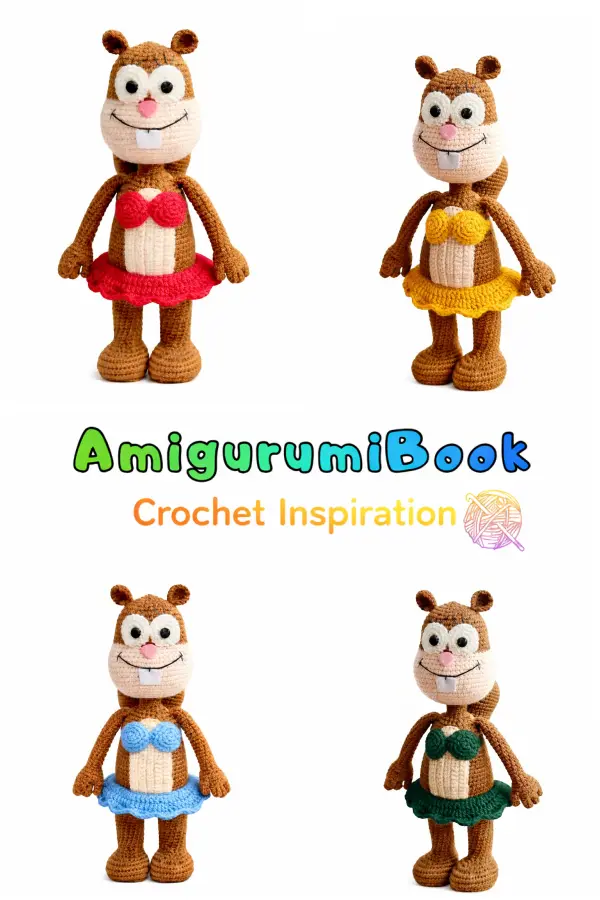 Free squirrel amigurumi crochet pattern finished plush toy with round body and small ears.