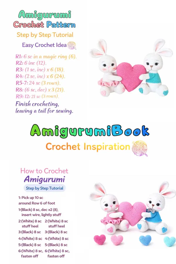 Soft yarn bunny couple amigurumi with decorative heart