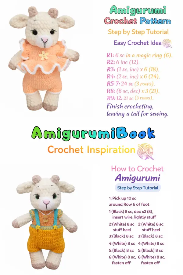 Goat girl and boy amigurumi crochet toys standing together