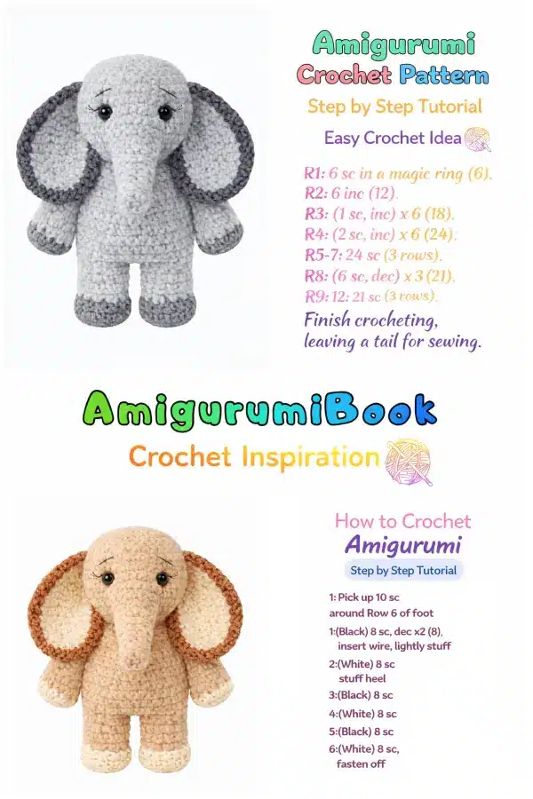 how to crochet amigurumi elephant step by step handmade plush toy