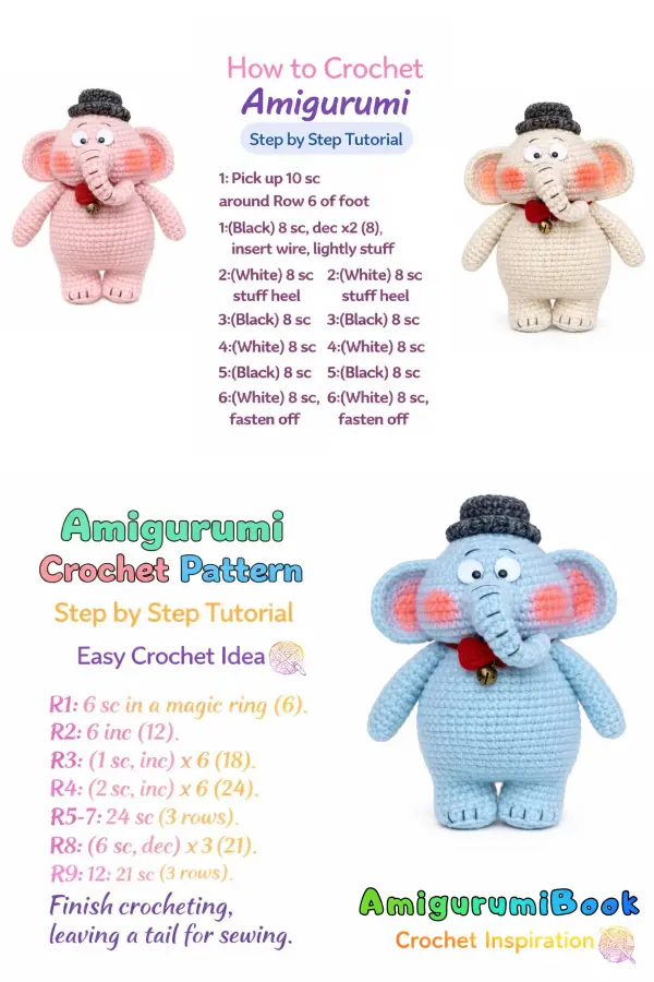 Pink elephant crochet doll with stylish hat accessory