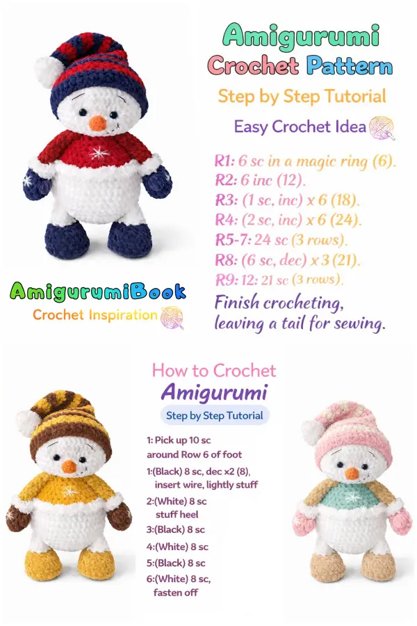 Adorable handmade snowman amigurumi doll made with plush yarn for Christmas decor