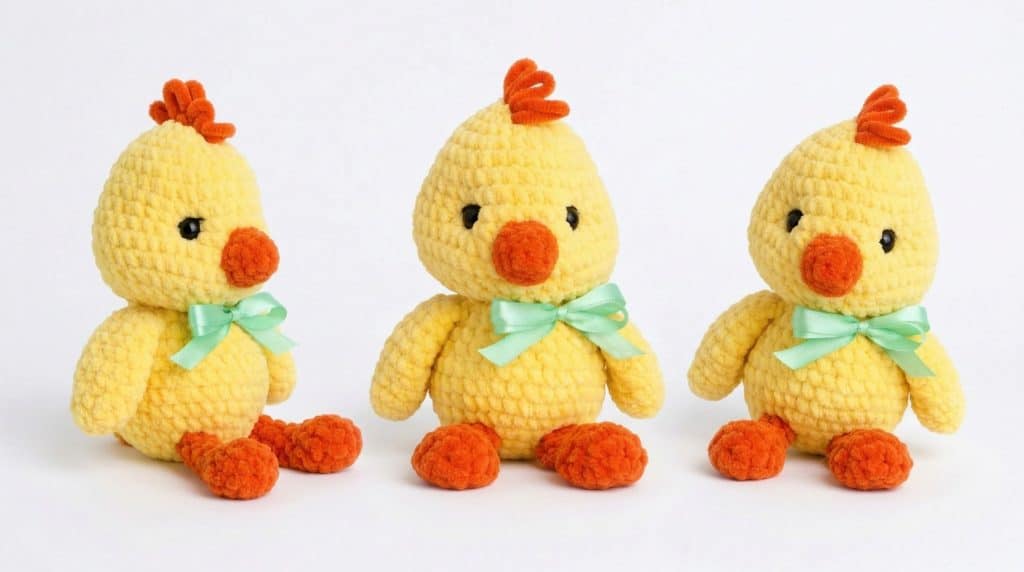 Cute chick amigurumi crochet dolls with yellow body and orange beak