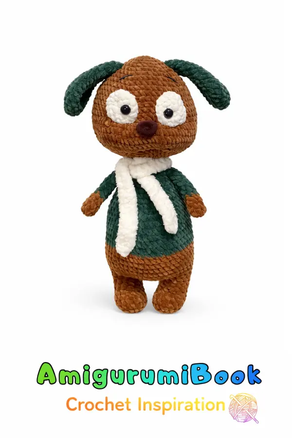 handmade plush dog amigurumi with big eyes and floppy ears