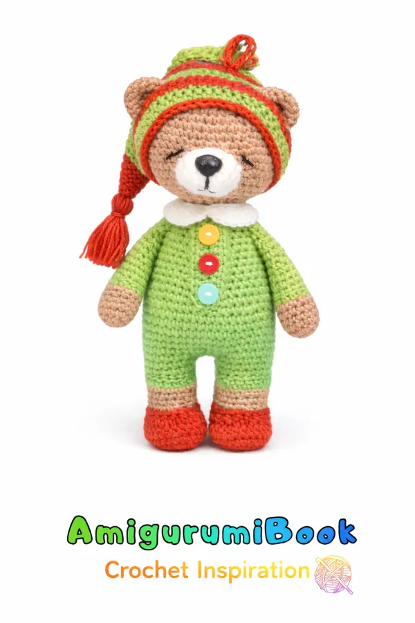 Cute teddy bear amigurumi wearing pajamas crochet pattern