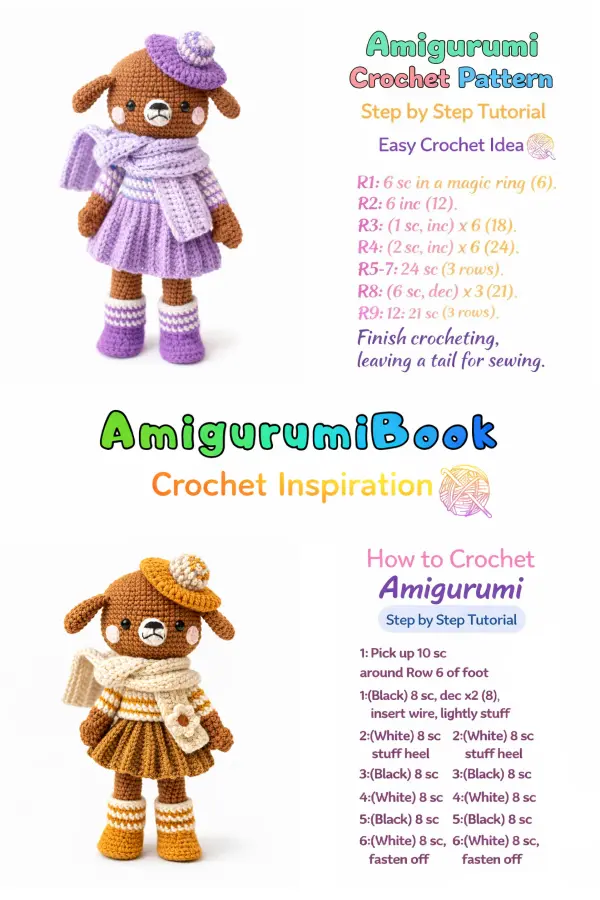 Pica Pau style dog crochet doll with colorful accessories