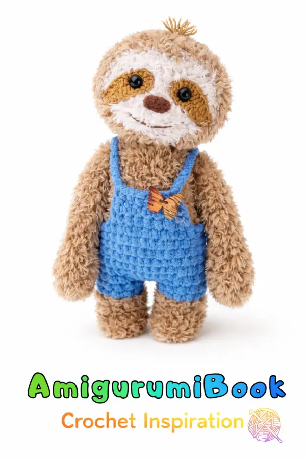 Handmade sloth amigurumi pattern with detailed face patches