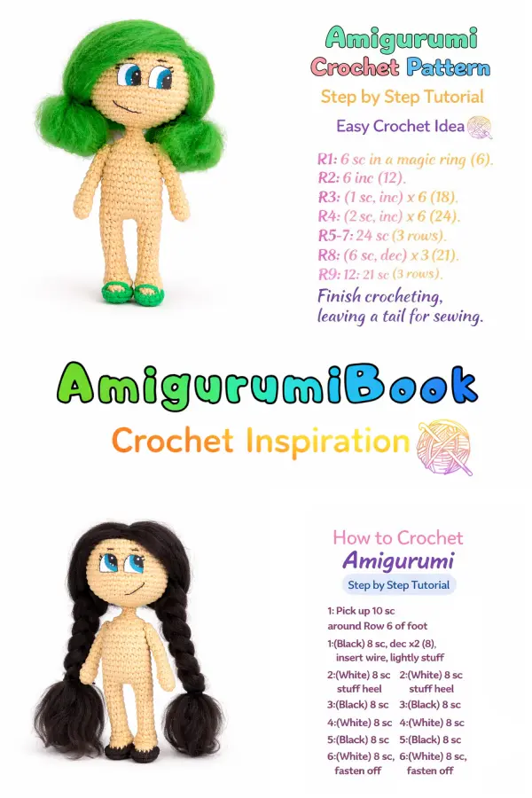 Little crochet doll with felt eyes and braids