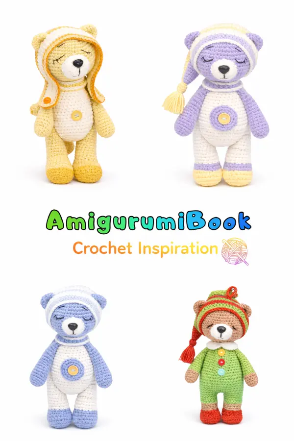 Pajama bear amigurumi crochet doll with slippers