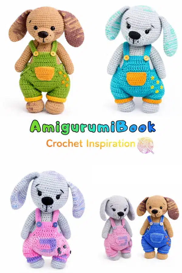 Adorable puppy amigurumi crochet pattern with cute overalls