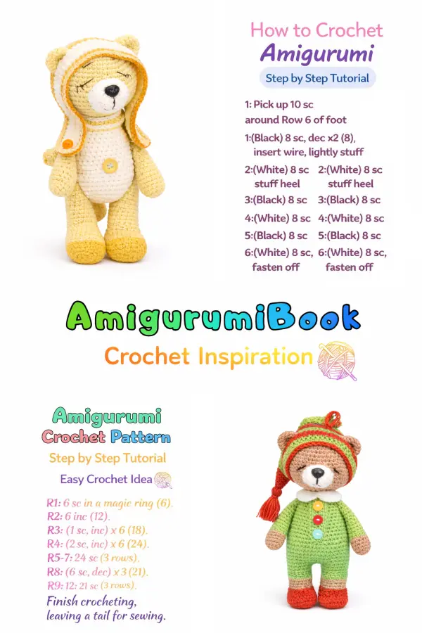 Free pajama bear amigurumi crochet pattern finished toy