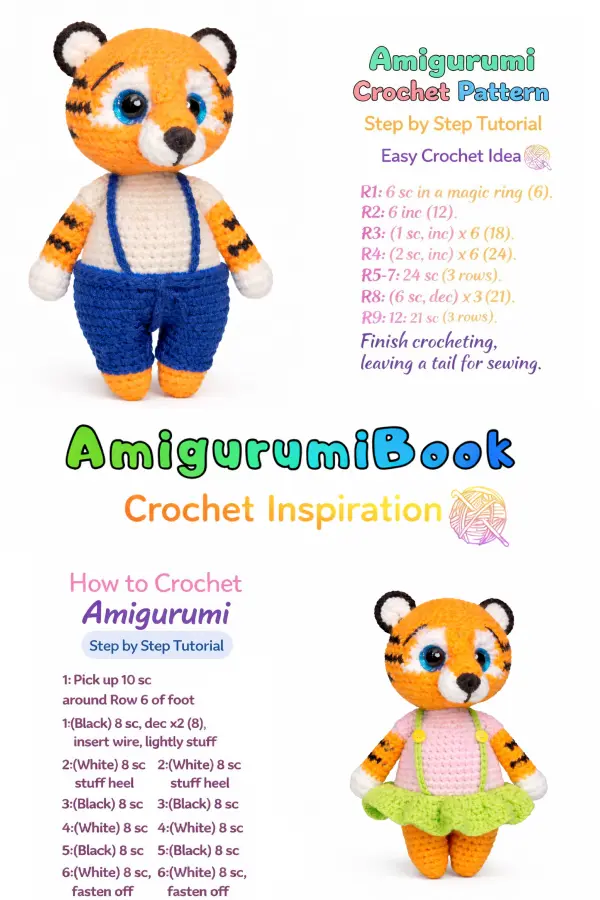 Tiger amigurumi crochet doll with big eyes finished toy