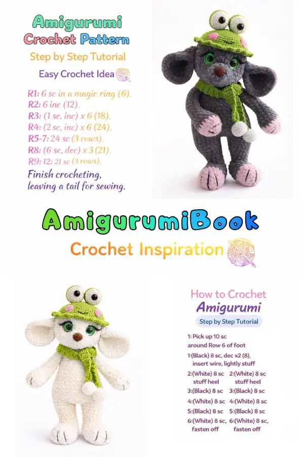 Handmade mouse amigurumi doll with frog hat crochet toy
