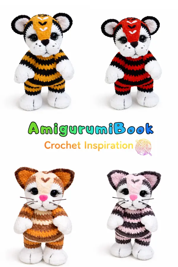 amigurumi tiger and cat with big eyes crochet animal friends tutorial