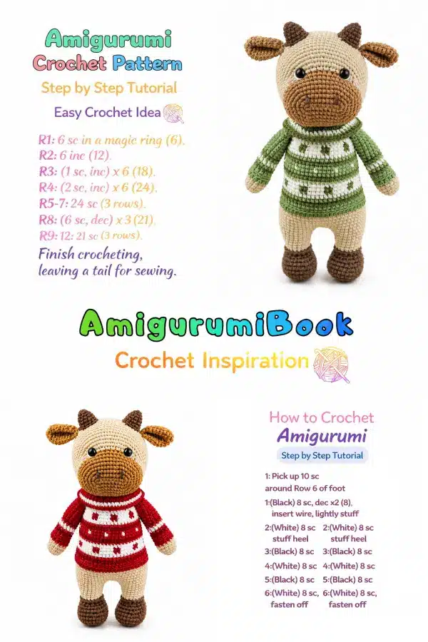 Adorable Amigurumi Cow with Knitted Fair Isle Sweater